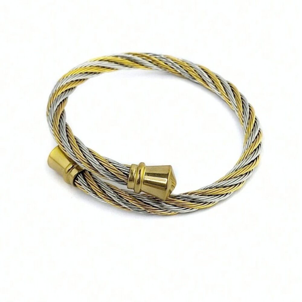 Silver Cable Two Tone Womens Bracelet One Size